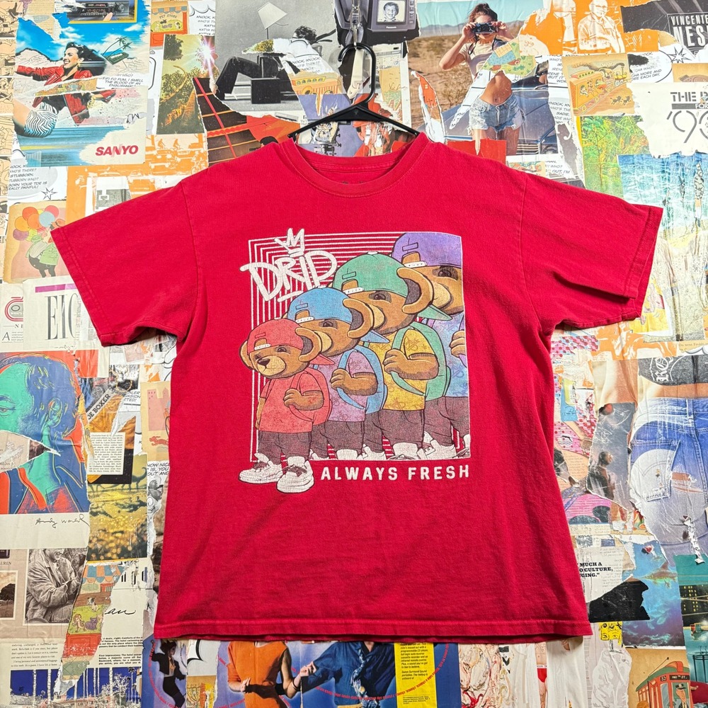Hustle Gang Drip Bear Graphic Red‎ T-Shirt Men's Always Fresh Large